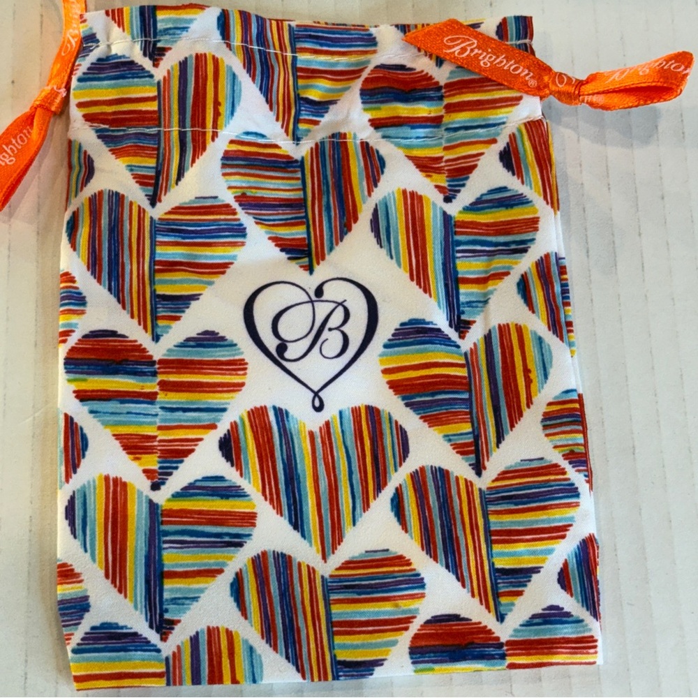 🎨 🆕 Brighton Color Stripe Heart Drawstring Gift Bag – Large 🆕